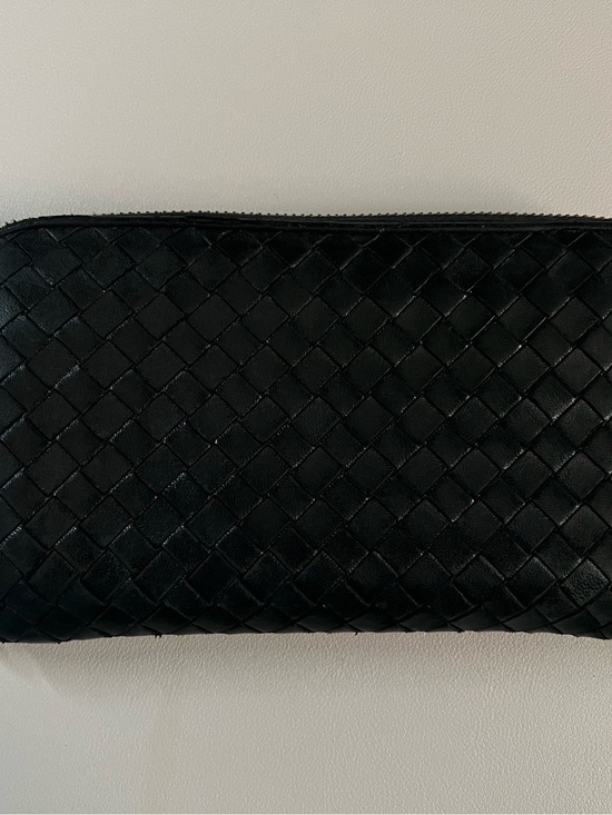 Bottega Veneta Handbags - Authentic Bottega Veneta Black Intrecciato Woven Leather Zip Wallet W/ COA